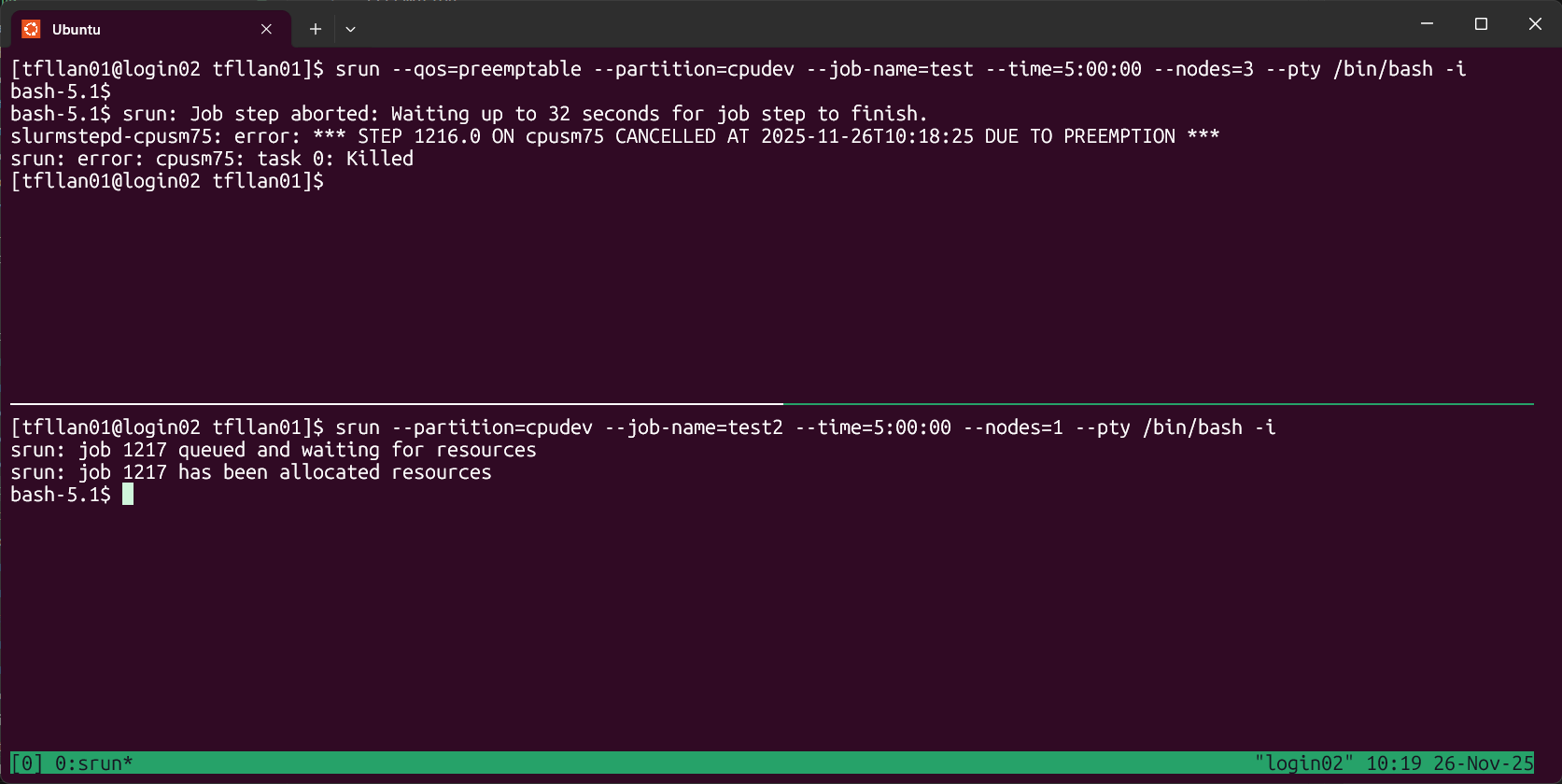 Example: Testing a preemptable job